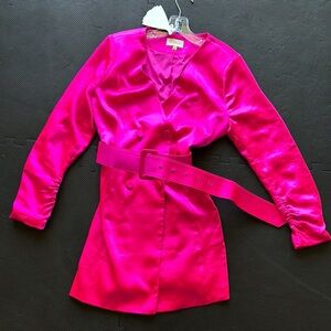 Vibrant Pink Satin Blazer Dress